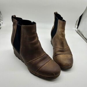 Sorel Lea Wedge  Brown Leather Chelsea Ankle Boots Waterproof Women's Size  8.5